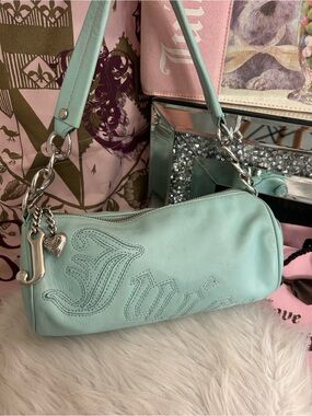 Rare Y2K P&G 2005 Juicy Couture Light Blue Leather Barrel Bag